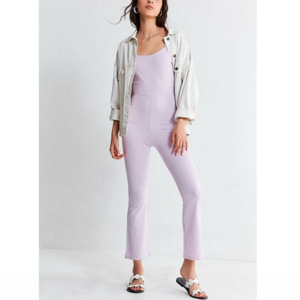UO URBAN Outfitters Lilac Gingham Sleeveless Bootcut Jumpsuit Size Large